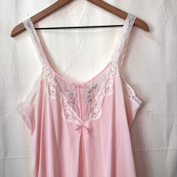 VINTAGE Sears Pajama Set Size L Pink Robe Nightgown Lace Embroidery Made in USA - Picture 11 of 16